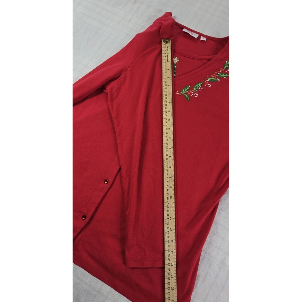 Quacker Factory Women's Holiday Joy V-Neck Cardigan Duet Tunic Top Red XL - Picture 9 of 16